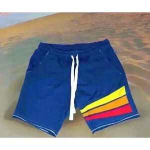 Andrew Christian California Collection Men's Large Raw Hem Blue Striped Shorts